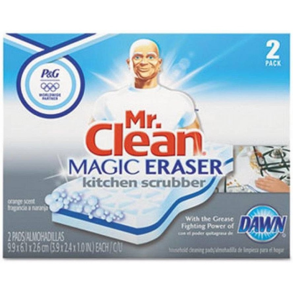 Mr. Clean Magic Eraser Kitchen Scrubber 2 Pack White Orange Scent Dawn Grease